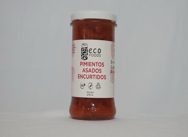 Pimientos Asados Encurtidos 270gr - Frasco de pimientos rojos asados y encurtidos en aceite y vinagre