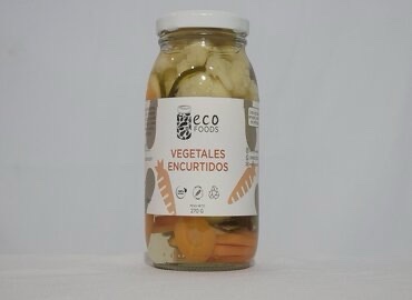 Vegetales encurtidos 500 gramos en frasco de vidrio, mezcla de verduras frescas encurtidas con vinagre y especias