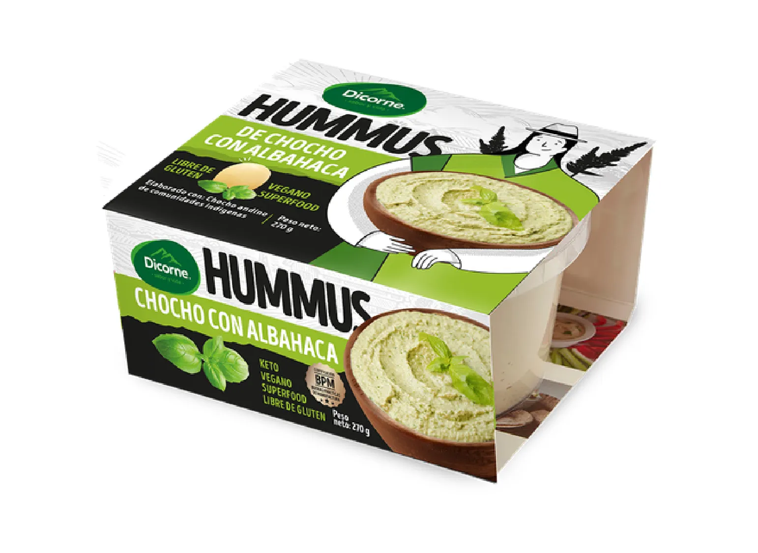 Hummus de chocho con albahaca 270g - Producto saludable y delicioso