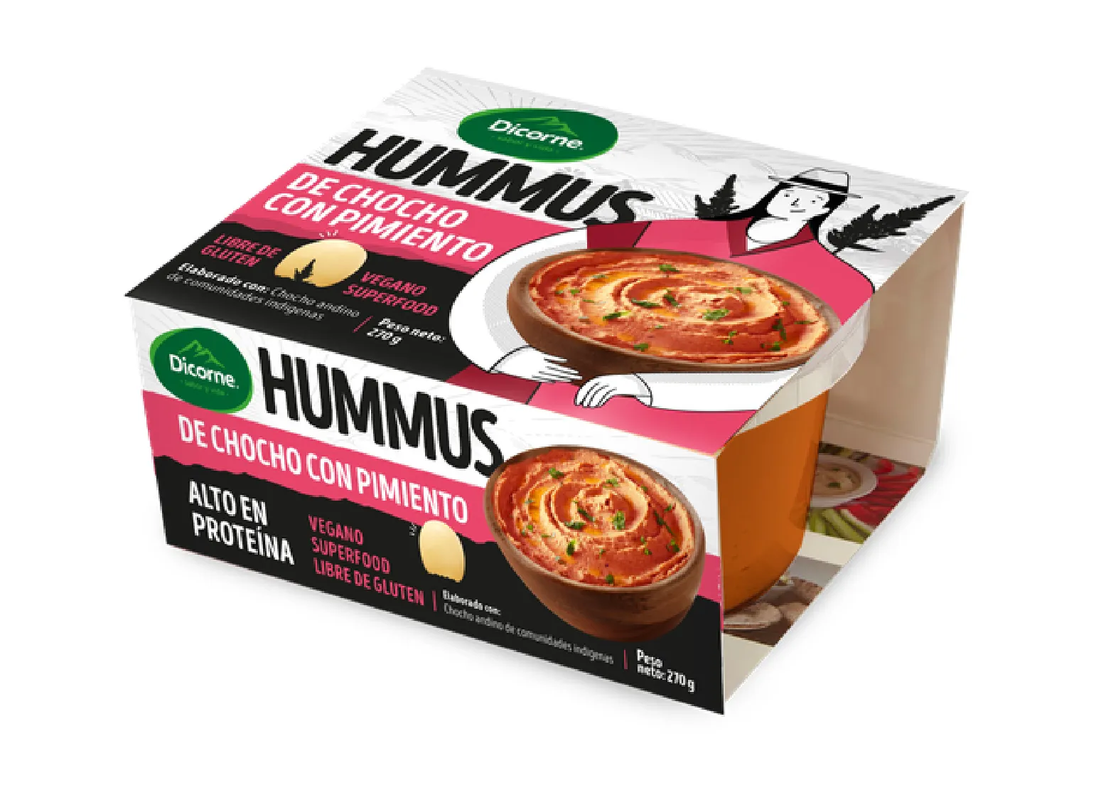 Hummus de chocho con pimiento 270g, delicioso y saludable, ideal para dips y acompañamientos
