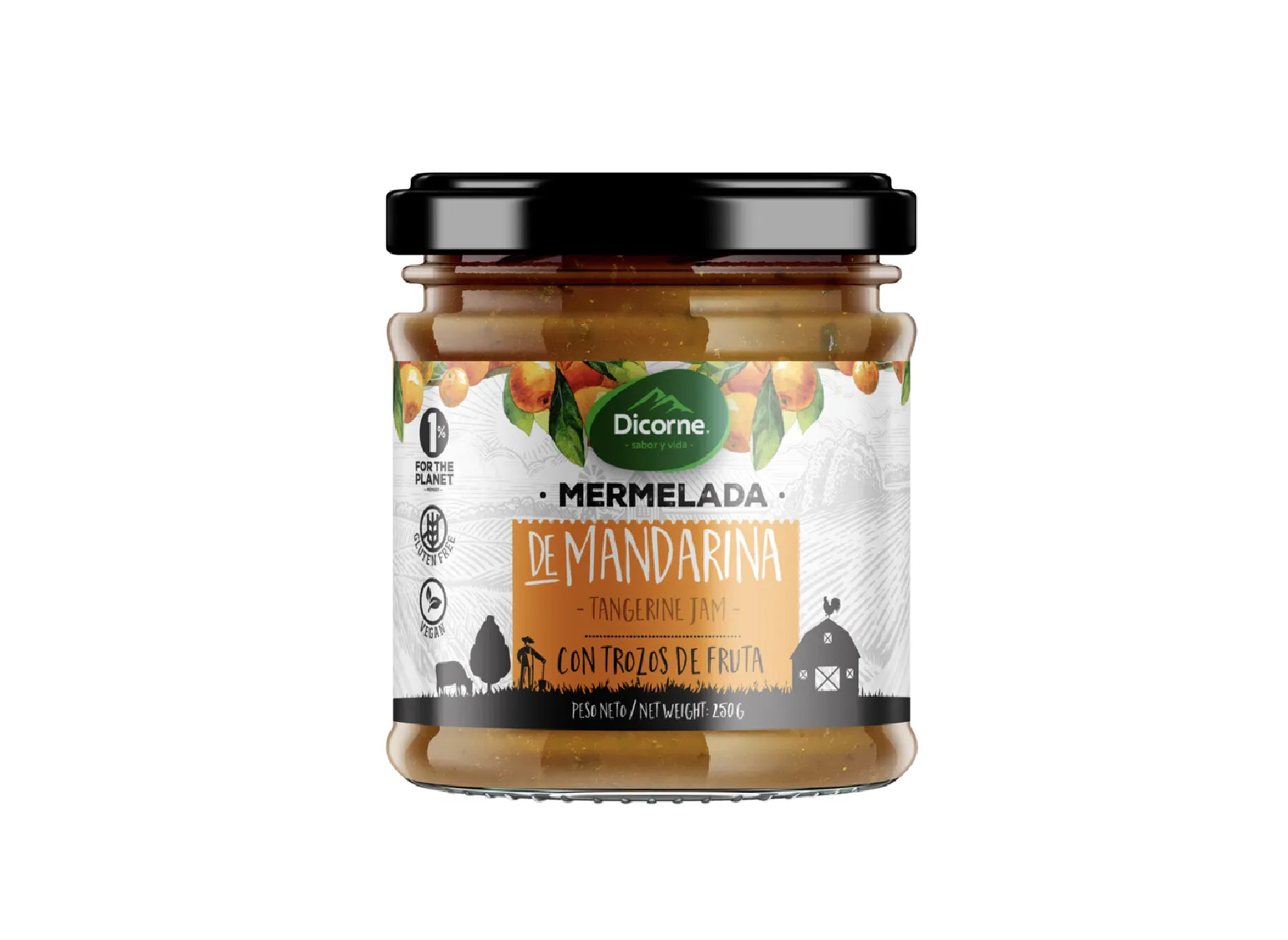 Frasco de Mermelada de Mandarina 250g con sabor natural y artesanal